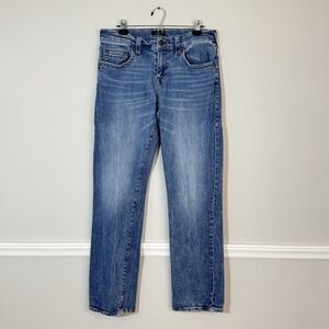 True Religion Ricky Relaxed Straight Jeans Mens 32x33 Blue Stretch USA *Flaw*